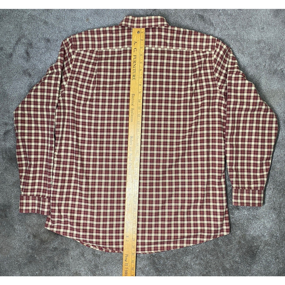 Eddie Bauer Relaxed Fit Mens Large Burgundy Grey Yellow Plaid Long Sleeve Shirt - Picture 8 of 12